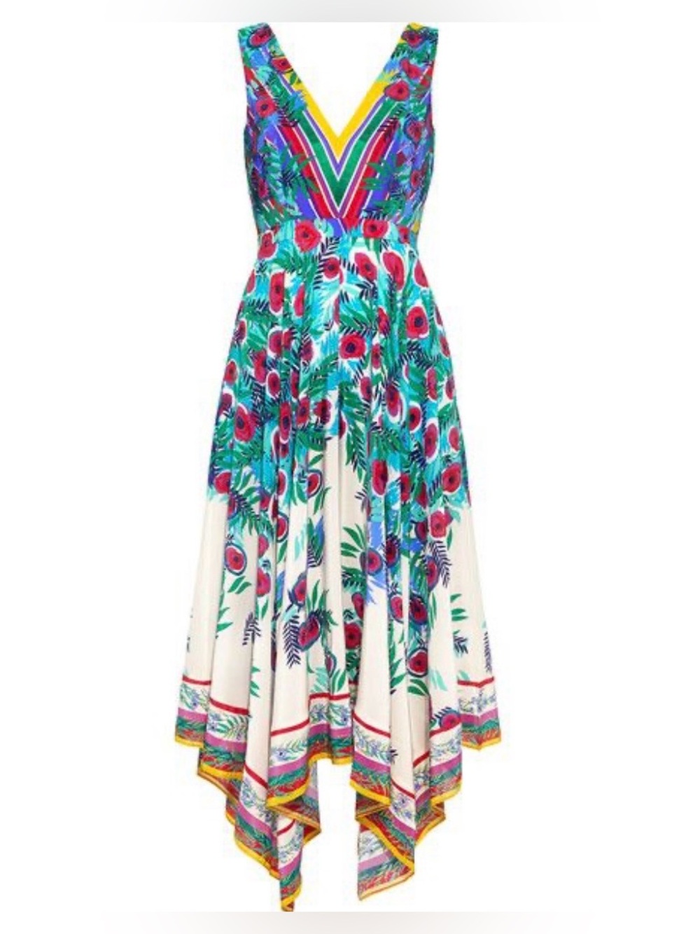 🌺 NWT! SALONI Multicolor Silk V‑Neck Asymmetrical Floral Zuri Dress - Picture 1 of 11